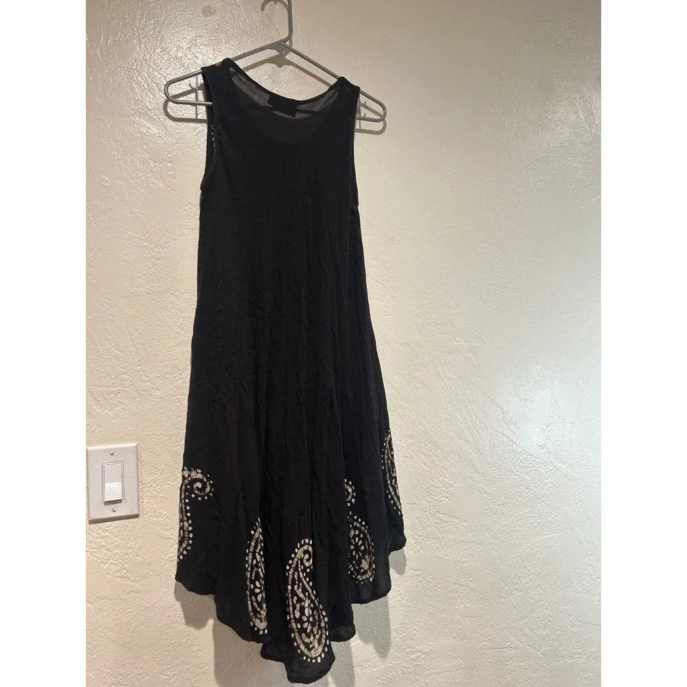S.R. Fashion Black Paisley Rayon Handkerchief Hem Boho Sleeveless‎ Dress OS